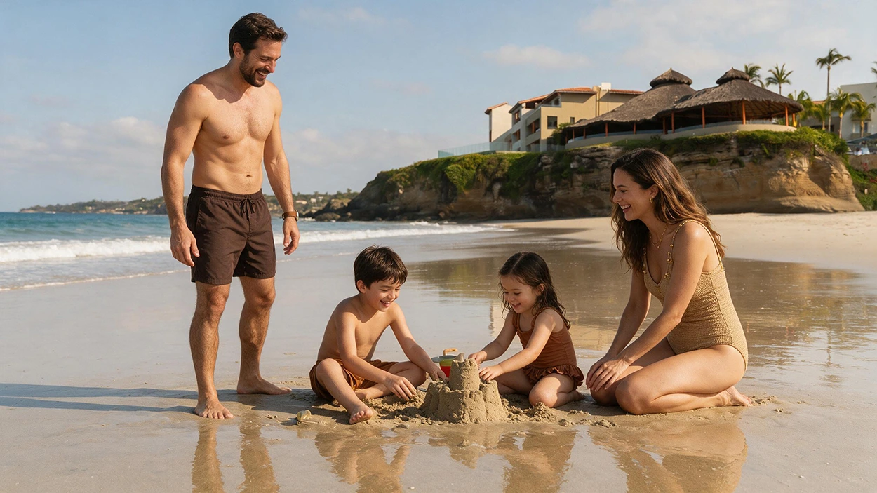 Familia disfrutando la playa en Punta de Mita